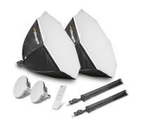 Walimex pro Set de Estudio fotográfico foftbox Octagon 2X 60 W luz LED con 2X Soft Box y 2X trípode lámpara, Bicolor Temperatura de Color de luz de vídeo, luz de Estudio con Mando a Distancia
