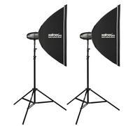 Walimex pro Set Doble Flash de Estudio Newcomer 100 II Luces de Estudio LED con Mando a Distancia, softboxes y trpodes