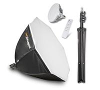 Walimex pro softbox Octogonal Ø65cm 60W Bi-Color LED - Incluye trípode, difusor, Estuche y Control Remoto, Temperatura de Color 3000-6000K, Ideal para Fotos y vídeos Profesionales, inclinable