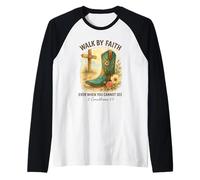 Walk by Faith 2 Corinthians 5:7 Western Boot Watercolor Camiseta Manga Raglan