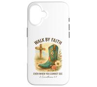 Walk by Faith 2 Corinthians 5:7 Western Boot Watercolor Carcasa para iPhone 16