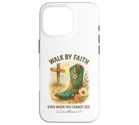Walk by Faith 2 Corinthians 5:7 Western Boot Watercolor Carcasa para iPhone 16 Pro