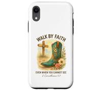 Walk by Faith 2 Corinthians 5:7 Western Boot Watercolor Carcasa para iPhone XR