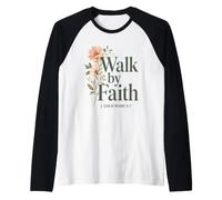 Walk by Faith Floral Christian, 2 Corintios 5:7 Biblia Camiseta Manga Raglan