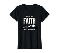 Walk by Faith Not by Sight - Cita Cristiana inspiradora Camiseta, Mujer, Negro, XS