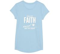 Walk by Faith Not by Sight - Cita Cristiana inspiradora Camiseta, Niñas, Azul Bebé, XS