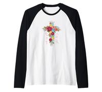 Walk by Faith Not by Sight - Cruz Floral de Ganchillo Camiseta Manga Raglan
