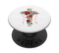 Walk by Faith Not by Sight - Cruz Floral de Ganchillo PopSockets PopGrip Adhesivo