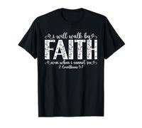 Walk by Faith - Versículo bíblico Cristiano con Cruz Floral Camiseta