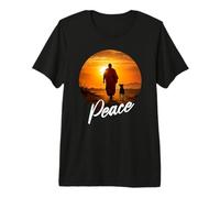 Walk for Peace - Monk with Aloka Dog Sunset Color Graphic Camiseta Premium