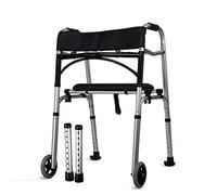 Walker Ancianos Bastón de viaje de cuatro LED - Marco de brazo antideslizante con asiento con ruedas Ayuda para caminar Andador plegable liviano (Plata 52 47 cm) (Plata 52 47 cm)