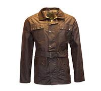 Walker and Hawkes - Grafton - Chaqueta de Estilo Motociclista para Hombre - Tejido Encerado Impermeable - con cinturón y 4 Bolsillos - Marrón - S