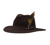 Walker and Hawkes Richmond - Fedora Unisex de Fieltro - con Cinta de Cuero y Broche con Plumas - Plegable - Marrón - XL (60cm)