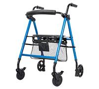 Walker Blue Andador portátil para Personas Mayores con Ruedas, Asiento y Frenos Grandes de 6 Pulgadas, Carro de Mano Vertical Plegable de Altura Ajustable para Ir de Compras