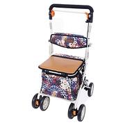Walker - Carrito de la compra para ancianos de acero inoxidable, plegable, portátil, de cuatro ruedas, con asiento, regalo (A 47 x 50 x 90 cm) (A 47 x 50 x 90 cm)