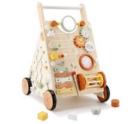 Walker de madera con centro de actividades para niñas y niños, juguetes para caminar para niños que aprenden a caminar, sentarse para ponerse de pie, 10-12 meses, 1, 2 y 3 años