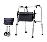 Walker Walker - Andador plegable con placa de asiento reversible de poliuretano para personas mayores, altura ajustable, ayuda a la movilidad con bolsa de almacenamiento para rehabilitación de