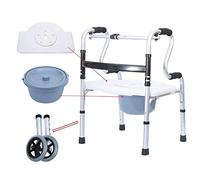 Walker Walker - Andador plegable, con placa de baño y orinal ajustable de 8 niveles, marco de aluminio para ancianos y (sin ruedas) (con una rueda) poderosamente