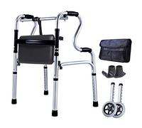 Walker Walker Walker Andador compacto y plegable de aluminio con asiento de PU Andador liviano y ajustable en altura Adecuado para personas mayores (con rueda) (con rueda)