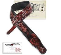 Walker & Williams GB-162 negro Cherry acolchada correa para guitarra con hojas de roble y Texas Star