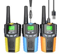 Walkie Talkie Niños Recargable, 48 Horas de Tiempo de Trabajo, 3 kilómetros de Largo Alcance,JRegalo de Juguetes al Aire Libre para niños de 3 a 12 años, Paquete de 3