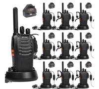 Walkie Talkie PMR446 Radio bidireccional sin licencia, pofung PT88E 16 canales profesionales recargables de largo alcance Walkie Talkies con base de cargador y auriculares (negro, paquete de 10)