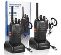 Walkie Talkie Profesionales, USB Recargables 1500mAh, 16 Canales CTCSS DCS, PMR 446 Radiocomunicación con el Auricular Incorporado Antorcha de LED, VOX - 1 Pare Negro BF-88E