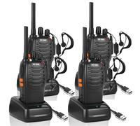 Walkie Talkie Profesionales, USB Recargables PMR 446 Radiocomunicación 16 Canales Largo Alcance Walkie-Talkie con Pinganillo, Luz LED y Función VOX, Actividades al Aire Libre - (Negro, 2 Pare)