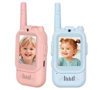 Walkie Talkies de vídeo Recargables para niños con cámara HD y Cambiador de Voz, Paquete de 2 intercomunicadores de Larga Distancia para Acampar