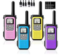Walkie Talkies Largo Alcance para Niños Adultos, NXGKET 16 Canales Radio Recargable, 5 km de Alcance con Batería de Iones de Litio, Cable de Carga USB-C, VOX para Senderismo y Camping, Paquete de 4