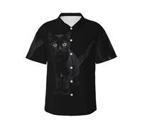 Walking Black Cat Camisa hawaiana de manga corta para hombre, perfecta para fiestas de vacaciones en la playa este verano, Negro, 3XL-4XL