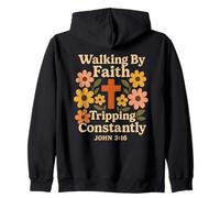 Walking by Faith Tripping Constantly Flores Humor Cristiano Sudadera con Capucha