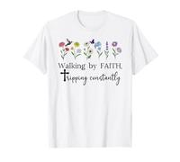 Walking by Faith Tripping Constantly Jesus Cross Christian Camiseta