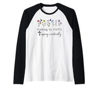 Walking by Faith Tripping Constantly Jesus Cross Christian Camiseta Manga Raglan