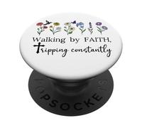 Walking by Faith Tripping Constantly Jesus Cross Christian PopSockets PopGrip Adhesivo