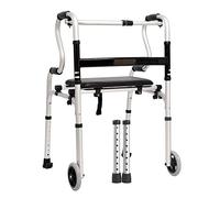 Walking Frame, Walker Compact Lightweight 2 in 1 Stand Assist Folding Walker Aluminum Alloy Portable Walking Aid for Elderly with PU Seat Board Wheels VBTJWRFE