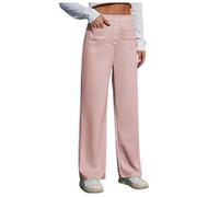 Walking Hose Damen Arbeitshose für Damen hohe elastische Taille gerade Hose mit weitem Bein, Button Down Freizeithose mit Taschen Sports Hose Damen Kurzgröße, rojo, 5XL
