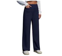 Walking Hose Damen Arbeitshose für Damen hohe elastische Taille gerade Hose mit weitem Bein, Button Down Freizeithose mit Taschen Sports Hose Damen Kurzgröße, marine, XXL