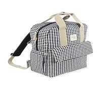 Walking Mum. Bolso Mochila I Love Vichy. Bolsa pañalera para silla de paseo. Diseño versátil con asas cortas y correas para llevar en los hombros. Color Negro. Medidas 37X28X12 cm.