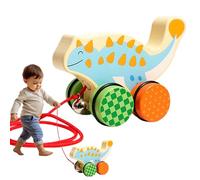 Walking Pull Toy, Wooden Dinosaur Pulls Along, String Drag for with Rolling Wheels Cute Design, Kids 18 Months and Up, Home, Playroom, Nursery, Daycare, Travel