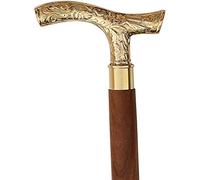 Walking Stick . - 37" Vintage Fritz Brown Sheesham Wood with Brass Handle Walking Stick for Men and Women. Wooden Decorative Canes and Walking Sticks.