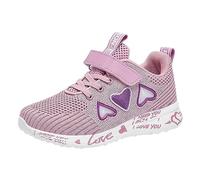 Walking Trainers for Kids Lace up Sports Running Trainers Teen Girls Heart Print Slip on Sneakers Breathable Soft Non-Slip Thick Soft Sole Tennis Shoes for Little/Big Kids
