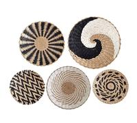 Wall Basket Decor 5Pcs Hanging Rattan Woven Baskets 7.9, 9.8, 11.8 Inch Rustic Wall Art Decor Decorative Key Tray Set for Living Room, Bedroom, Kitchen