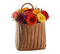 Wall Basket Decor | Farmhouse Flower Storage Ornament | Woven Artificial Rattan Decorative Wall Baskets | For Indoor Outdoor Kitchen Nursery Front Door Home