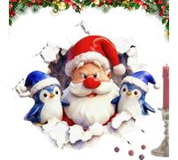 Wall Breaking Santa Sticker, 3D cartoon Santa Claus wall stickers, 3D Effect Peel and Stick Funny Christmas Cartoon DecalsSanta Living Room Door Stickers | for Home Dorm Party Study Bedroom Living