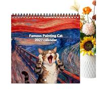 Wall Calendar Coil Binding Famous Painting Monthly Schedule | Cat Calendar | Coil Binding World Famous Painting Wall Planner | 2027 Screaming Cat Animal Calendar | for Appointment Office