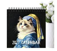 Wall Calendar Grid Cat Theme Thick Paper Planner 12 Month Wall Planner