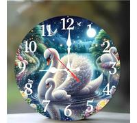 Wall Clock 16Inch, Arabic Numeral Round Wall Hanging Clock with Ultra-Quiet Movement Quartz, Battery Operated Silent Wall Clocks for Bedroom Office Living Room Classroom(Night Swan)