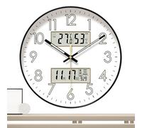 Wall Clock Non Ticking, Silent Round Glow in the Dark, Large Digital Displays, Night Light Walls Clocks with Temperature, Humidity Display for Bedroom, Office, Home Decoration, 31.3/28.1/5.7 Inches