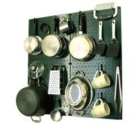 Wall Control Organizador de tablero de clavijas de cocina, ollas y sartenes, kit de almacenamiento y organización con tablero de clavijas verde y accesorios negros